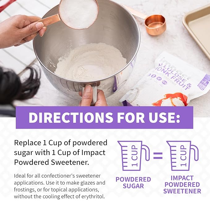 Impact - Monk Fruit Allulose Sweetener, Crystallized Blend Sugar Substitute - Zero Calorie Low-Carb