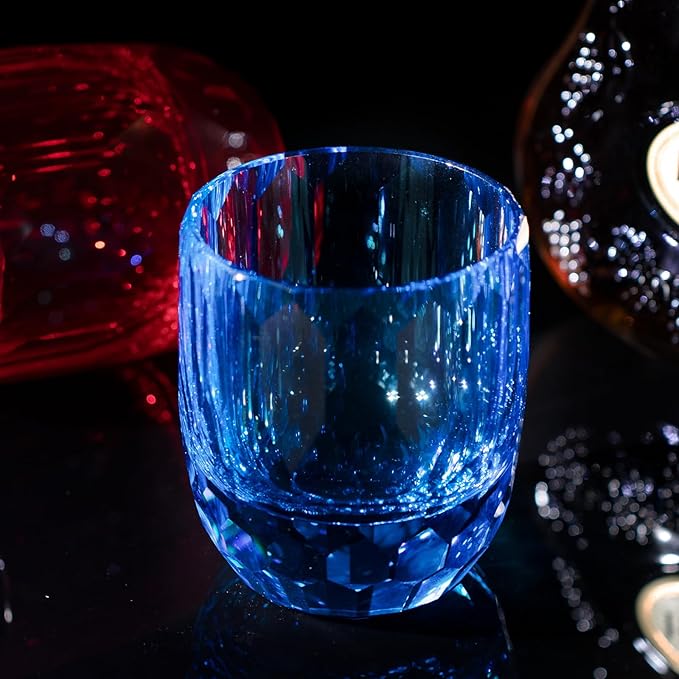 KAMMAK Crystal Whiskey Glasses Set of 2, 7oz Old Fashioned Glasses Stemless, Hand Blown Colored