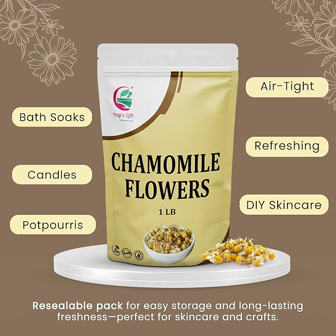 Chamomile Flowers 1 LB, 100% Natural Loose Leaf Chamomile Tea, Whole Dried Flowers for Herbal Tea