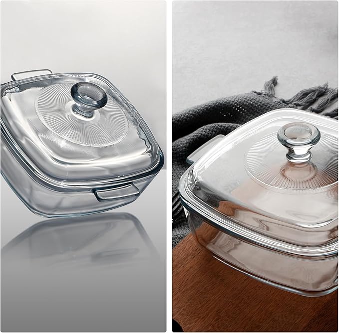 NUTRIUPS Mini Glass Casserole Dish with Lid Oven Safe Square Casserole Dish Set 2 Pack