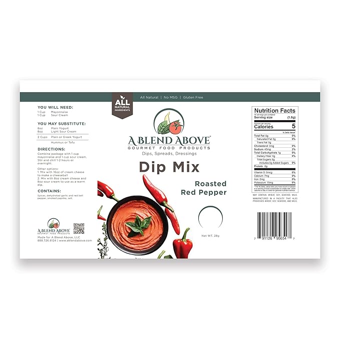 A Blend Above Roasted Red Pepper Dip Mix, 3 Packs, 1 oz. Each, Makes 16 Ounces, Gluten-Free, No