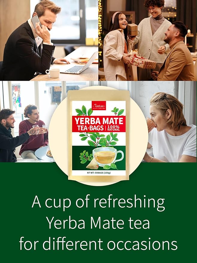 TeeLux Yerba Mate Tea Bags, 3g/bag, Unsmoked Yerba Mate Tea, Rich in Antioxidant, Hot & Iced Tea