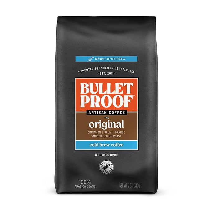Bulletproof Original Medium Roast Coarse Ground Cold Brew Coffee, 12 Ounces, Clean and Tested for