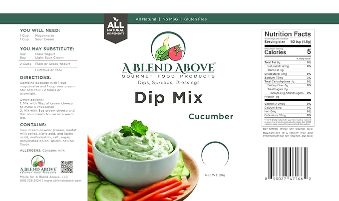 A Blend Above Cucumber Dip Mix, 1 oz, (3 Pack), Gluten-Free, No MSG, All Natural, No Preservatives