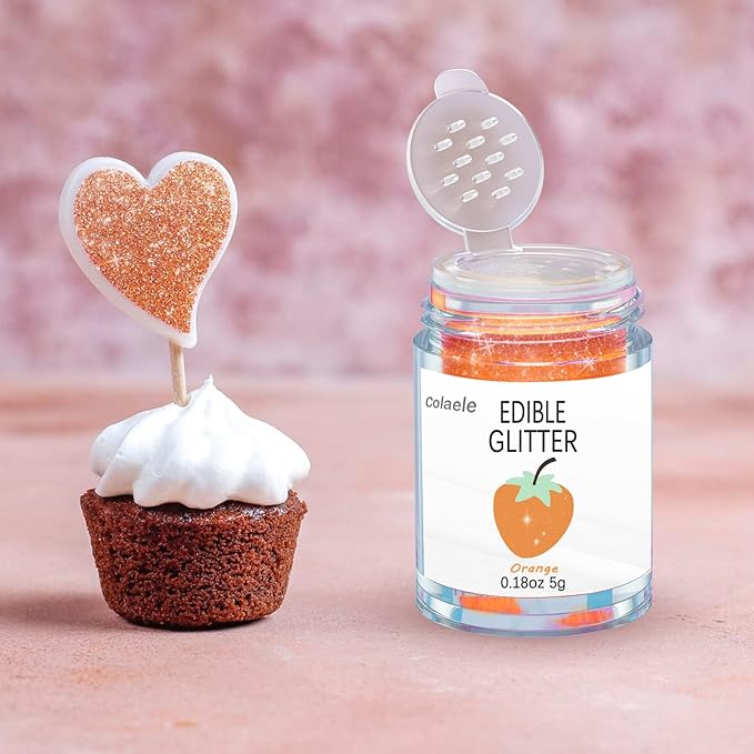 Orange Edible Glitter Glimmer Powder for Cakes Drinks - Colaele 5 grams Food Grade Luster Dust