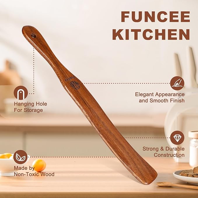 2 Pack Wooden Spurtle for Sourdough Starter, Mixing, Reaching Bottom of Jar, Dough Whisk, Long