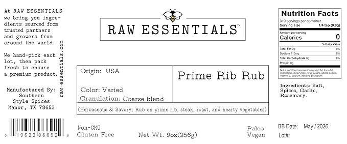Raw Essentials Prime Rib Rub ??Herbaceous and Savory ??Rub on Prime Ribs, Steaks, Roasts, and