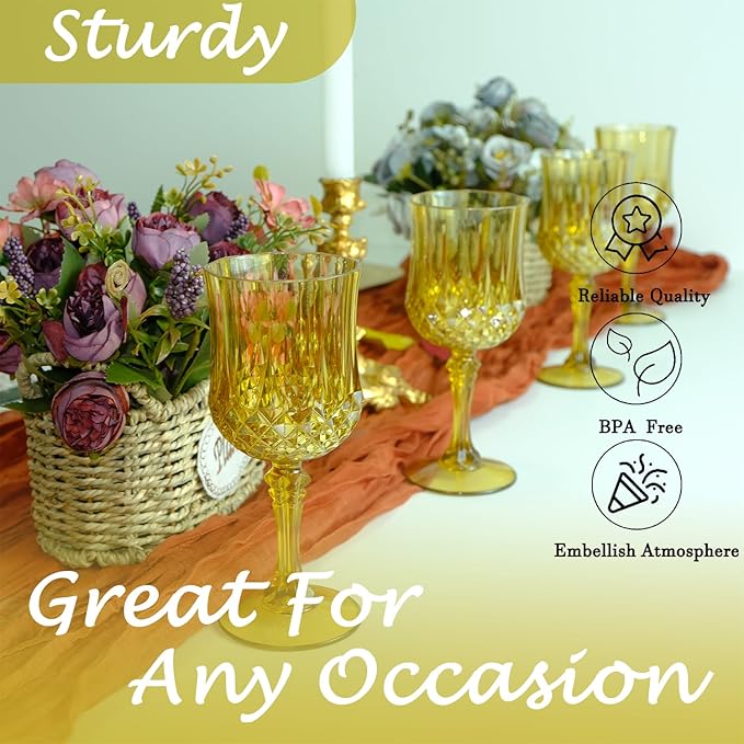 Plastic Wine Glasses,Plastic Goblets Vintage Style Cordial Drinking Glasses for Wedding Reception
