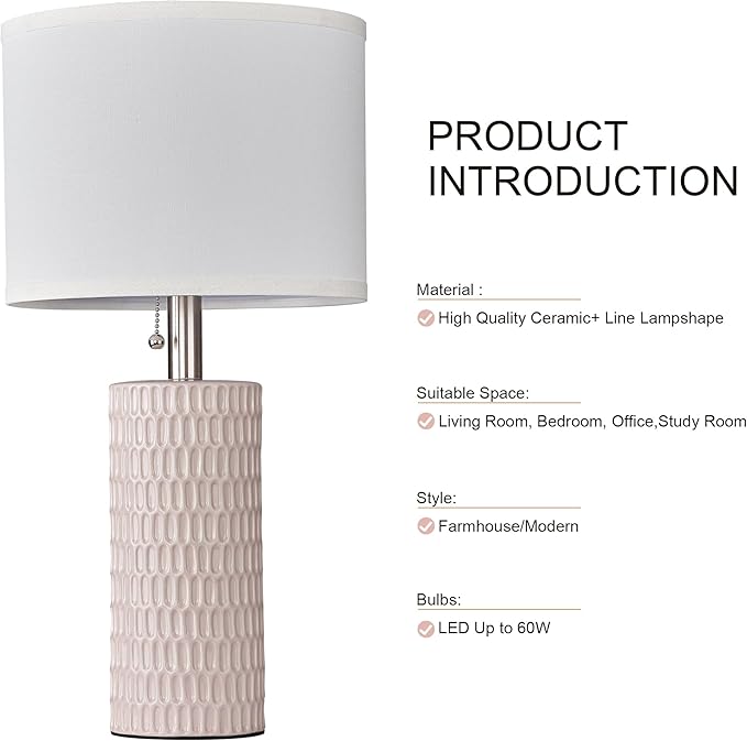 Table Lamps for Living Room Set of 2, Ceramic Table Lamps for Bedroom, 20" Modern Lamps for Night