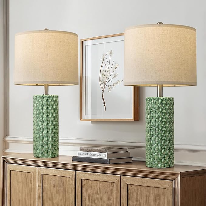 26" Tall Table Lamp for Living Room -Green Lamps Set of 2 Modern Ceramic Lamps for Night Stands