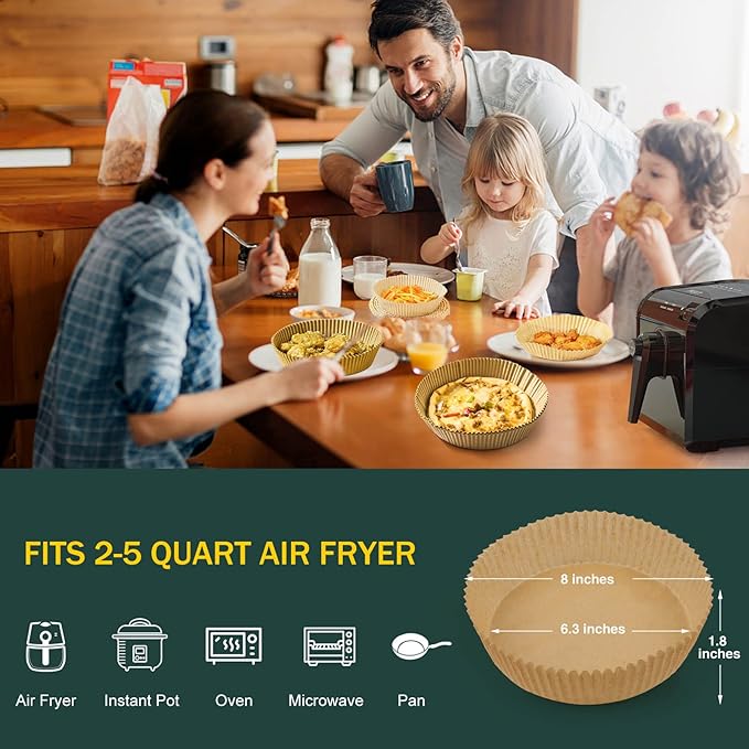 Air Fryer Disposable Paper Liner, Non-Stick Round Parchment, AirFryer Accessories, Oil Proof, Water