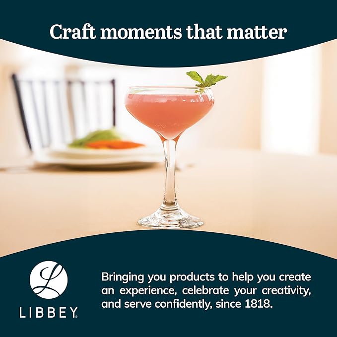 Libbey 3055 Perception Cocktail Coupe Glasses Set of 12, Elegant, Curvaceous Coupe Martini Glasses