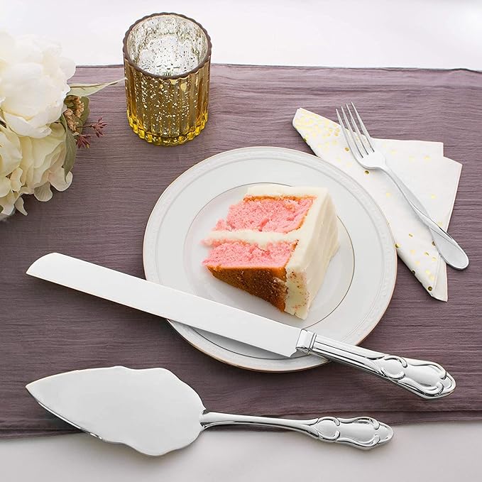 Ella Celebration Cake Knife & Server Set, Silver Wedding Cake Cutting Set, Anniversary Cake Cutter