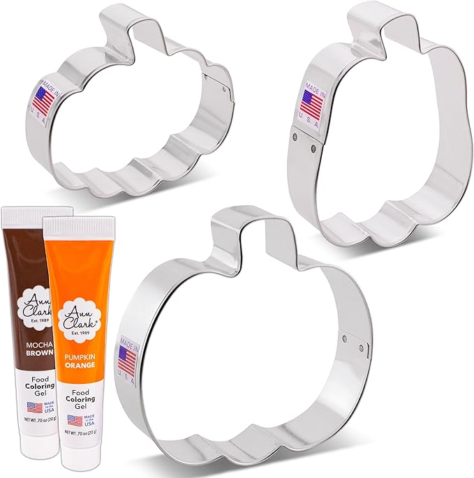 Ann Clark Pumpkin Cookie Cutters and Decorating 5-Pc. Set - Made in USA With Tall Pumpkin, Gourd