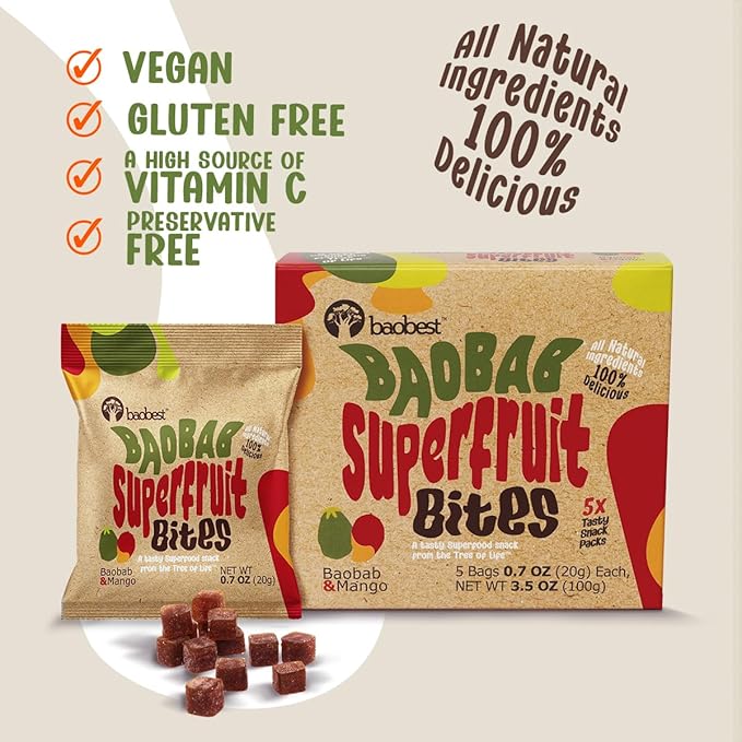 Baobest Superfruit Bites - Baobab Superfruit Variety Pack - Berry, Mango, and Raspberry - Vegan