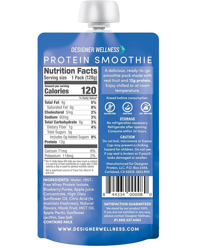 Designer Wellness Protein Smoothie, Real Fruit, 12g Protein, Low Carb, Zero Added Sugar
