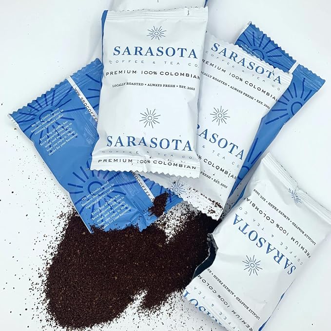 Sarasota Coffee Ground Packets | Gourmet Colombian Medium Roast Ground Coffee Packs | Columbian |