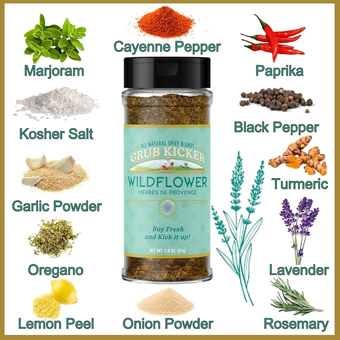 Grub Kicker assorted 4 pack includes: Wildflower Herbes De Provence, Appalachian All Purpose, Baja