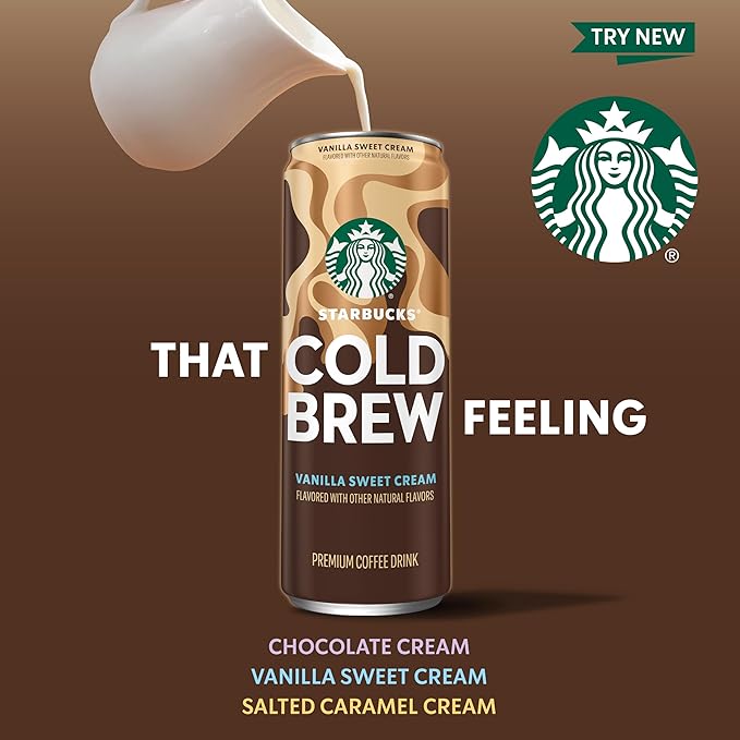 Starbucks Cold Brew Coffee, Vanilla Sweet Cream, 11 fl oz Cans (12 Pack), Premium Coffee Drink