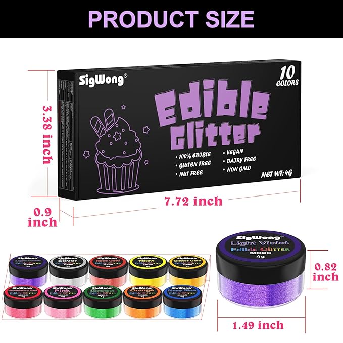 Edible Glitter - 10 Colors Luster Dust Edible Set for Drinks, Food Grade Edible Glitter Dust for