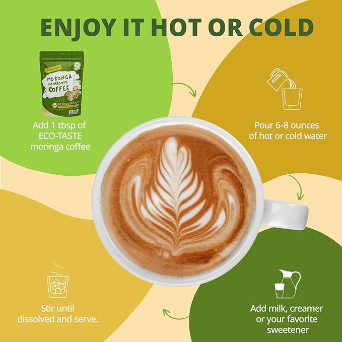 Moringa Mushroom Coffee Infused with Reishi, Moringa & Shiitake - 30% Beta-Glucans, Nutrient-rich
