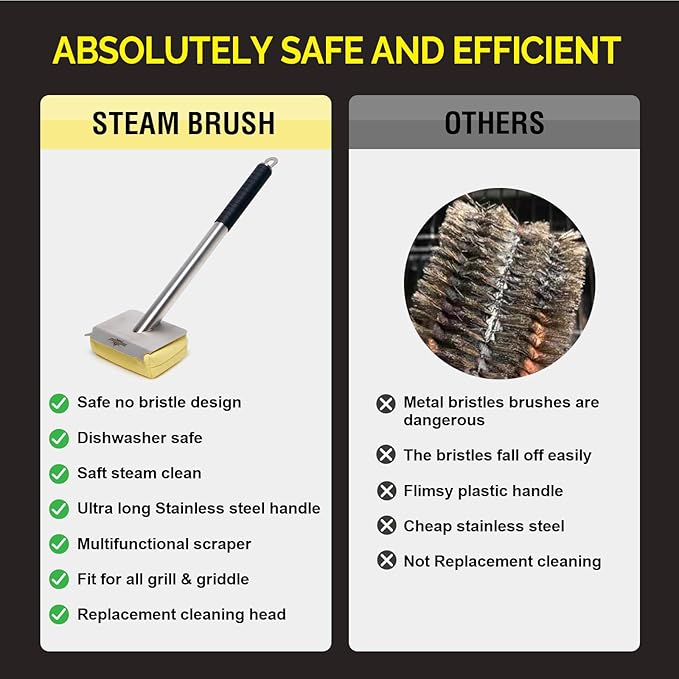 Grill Brush Bristle Free,BBQ Replaceable Scraper Cleaning Head,Safe Grill Accessories for Cast Iron