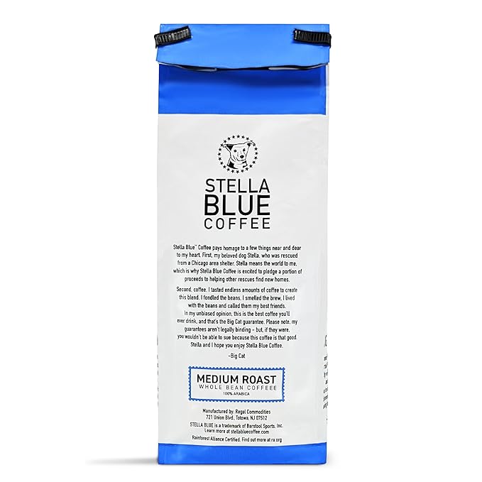 Stella Blue Whole Bean Coffee, Big Cat Blend, Medium Roast, Caramel, Hazelnut and Fruity Notes