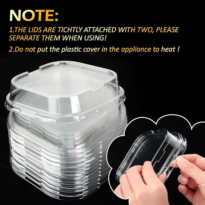 Aoriher 150 Pieces 10 oz Mini Cake Pans with Lids Aluminum Foil Baking Cups Square Disposable 4" x