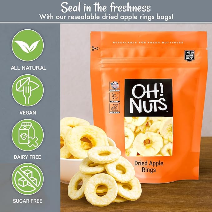Oh! Nuts Dried Apple Rings - Apple Slices - 26 oz - Dried Apples - No Sugar Added - Dehydrated