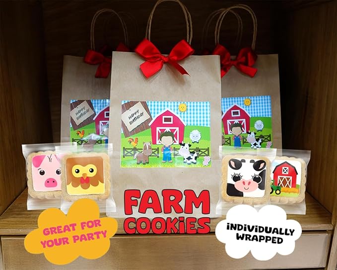Farm Animal Cookies 24 Pack Party Favors Decorated Bulk | INDIVIDUALLY WRAPPED Sugar Cookies | Barn
