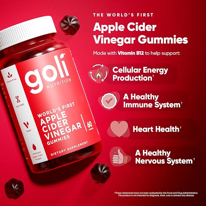 Goli Apple Cider Vinegar Gummy Vitamins - 60 Count - Vitamin B12, Gelatin-Free, Gluten-Free, Vegan