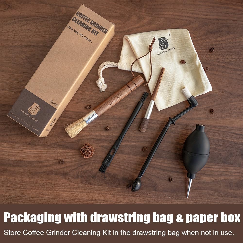 MIGAKU HOME Coffee Grinder Cleaning Kit - 5Pcs Large Soft Brush, Small Hard Brush, Group Head