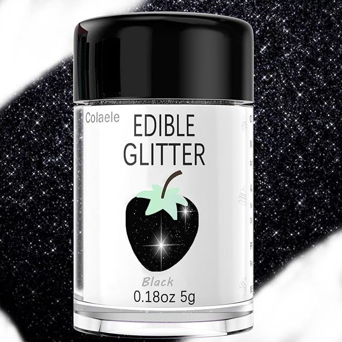 Black Edible Glimmer Powder Glitter - Colaele 5 grams Food-Grade Luster Dust Metallic Fancy Food