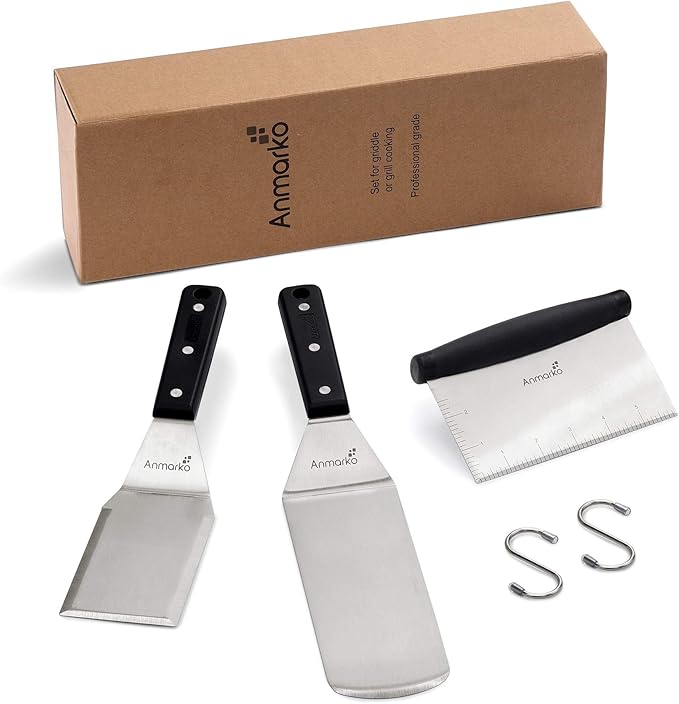 Anmarko Metal Spatula Stainless Steel Scraper - Professional Chef Griddle Spatulas Set of 3 - Heavy