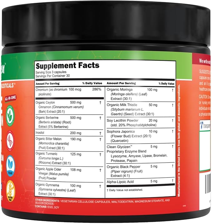 Clean Nutra Berberine and Ceylon Cinnamon Supplement Bitter Melon Glucomannan Gymnema Sylvestre
