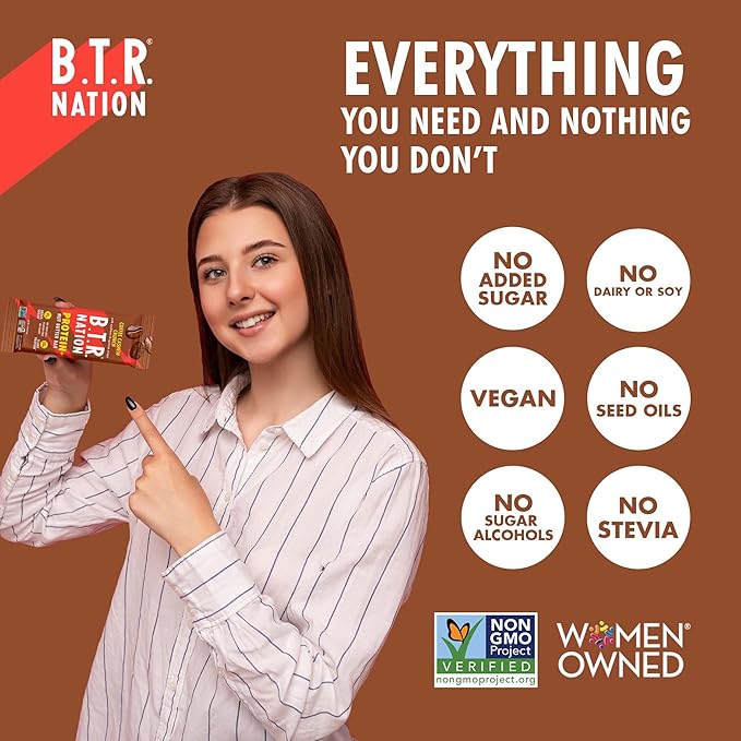 B.T.R. Nation Vegan Keto Plant Based High Protein & High Fiber Bars - Coffee Cashew Crunch Protein+