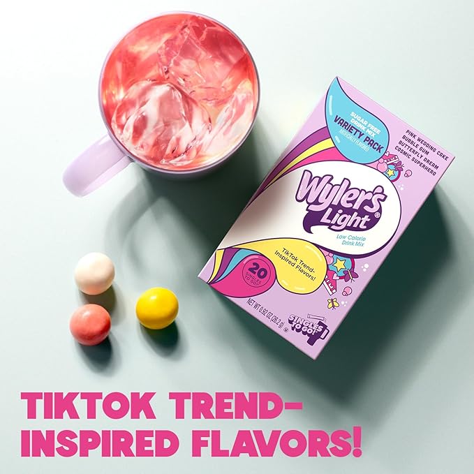 Wyler's Light Singles to Go Powder Packets, Variety Pack, Watertok Fun Flavors, Pink Wedding Cake