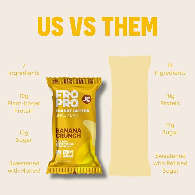 FROPRO Plant Protein Snack Bars - Plant Based Protein Bars, All-Natural, Gluten, Dairy, & Soy Free