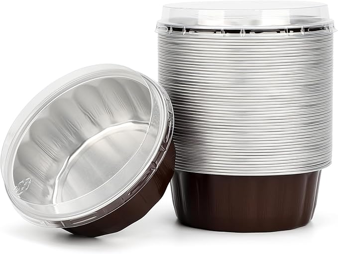 Beasea 8oz Disposable Ramekins, 50 Pack Aluminum Foil Cups with Lids, Baking Ramekin Cup Souffle