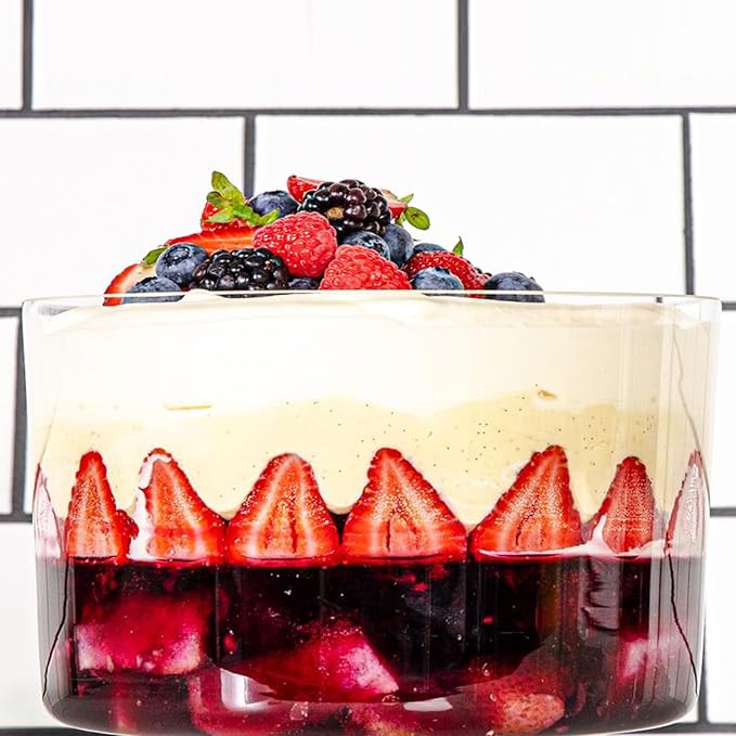 190oz Extra Large Glass Trifle Bowl with Lid, Modern Design Clear Glass Round Dessert Centerpiece