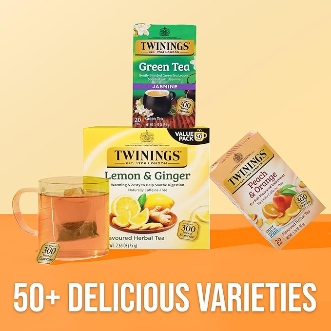 Twinings Peach & Orange Herbal Tea Individually Wrapped Bags, 20 Count (Pack of 6), Juicy & Fruity