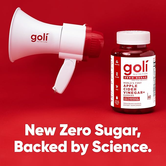 Goli Zero Sugar Apple Cider Vinegar Gummies - Vitamin B12, Probiotics to Address Bloating. No