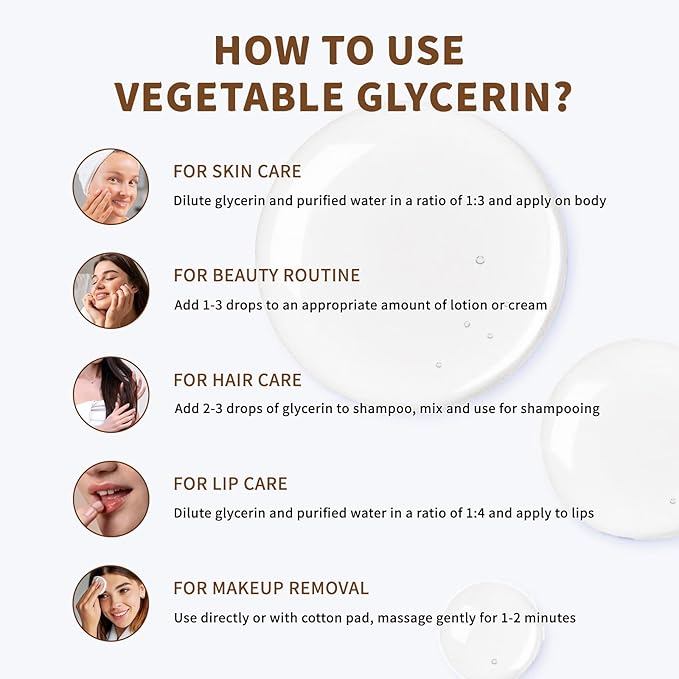 100% Natural & Pure Vegetable Glycerine, 16 fl. oz. Vegetable Glycerin Liquid Body Oil for Skin