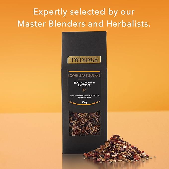 Twinings Blackcurrant & Lavender Loose Leaf Infusion Herbal Tea, 3.53 Ounce (100g) Pouch, Naturally