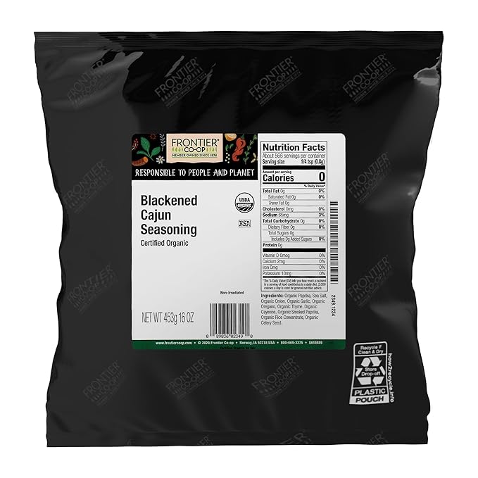 Frontier Co-op Organic Blackened Cajun Seasoning, 1lb Bulk Bag - Bold, Smoky Spice Blend with