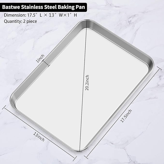 Baking Sheet Set of 2, Bastwe 18 inch Commercial Grade Stainless Steel Baking Pan, Professional