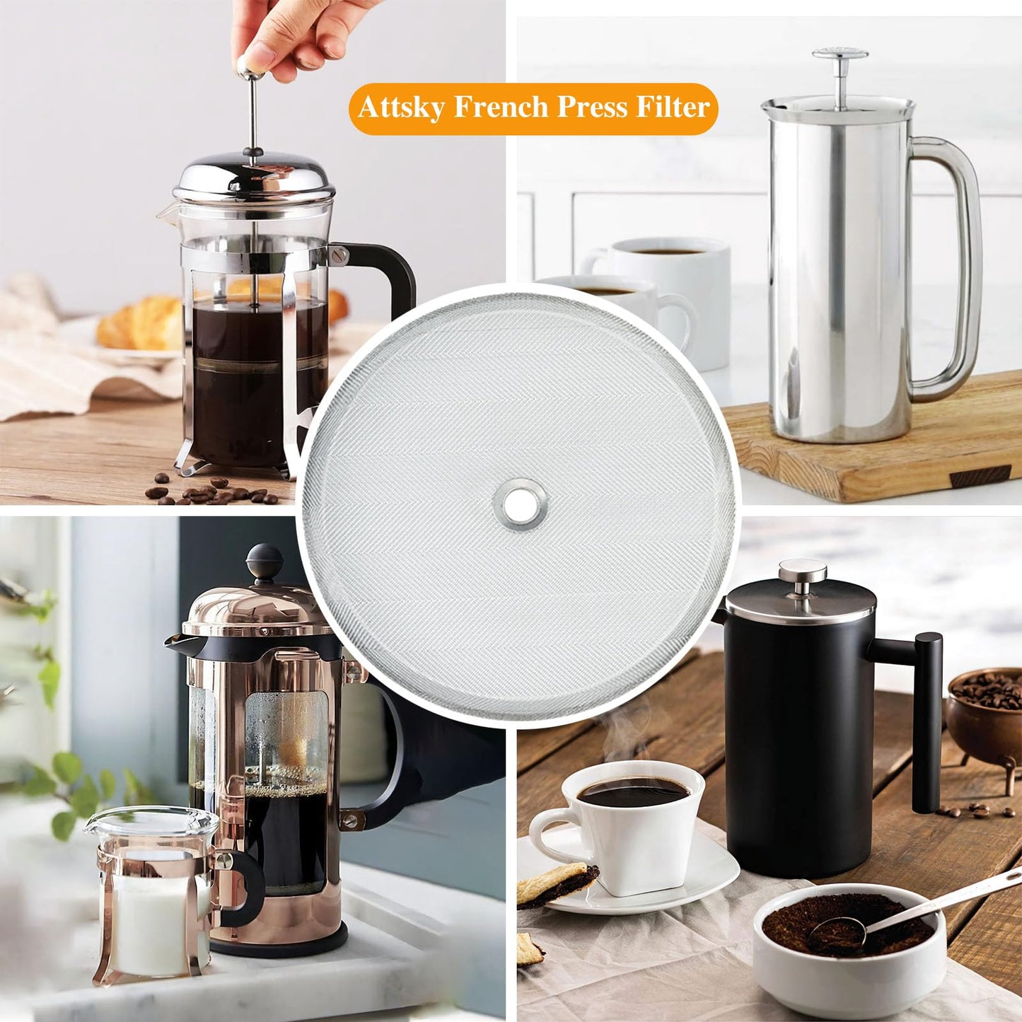 8 Pieces French Press Replacement Parts Stainless Steel Set, 6 Pieces 3.6in Universal French Press