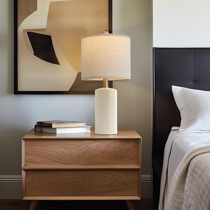 20.25" Small Single Table Lamp for Bedroom Modern Ceramic Nightstand Lamp Farmhouse Bedside Lamp