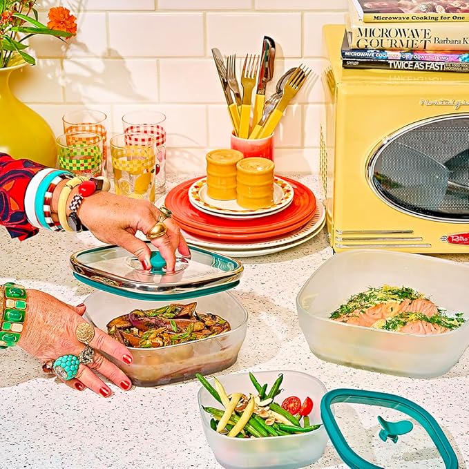 Anyday 10-Cup Square Glass Food Storage with Glass Lid | Plastic-Free Meal Prep & Microwave
