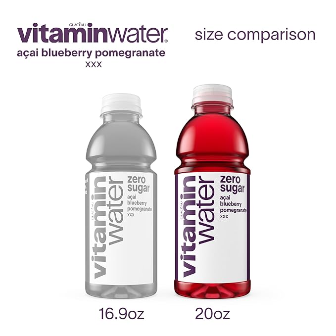 vitaminwater XXX Acai-Blueberry-Pomegranate Zero Sugar, Flavored Water Beverage, 20 fl oz Bottles